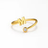 Custom 24CT Gold Platted Initial Ring – Minimalist Adjustable Letter Ring with Diamond Accent for Women