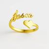 Custom Name Ring with Heart – Personalized 24CT Gold Plated Adjustable Jewelry for Women & Girls
