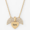 Custom Name Angel Wing Necklace – Personalized 24CT Gold Heart Pendant with CZ Crystals for Women & Girls