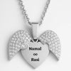 Custom Couple Name Angel Wing Necklace – Personalized Heart Pendant with Infinity Symbol in Gold & Silver for Lovers