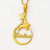 Custom Gold Name Necklace – Floral Butterfly Pendant