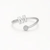 Custom 24CT Gold Platted Initial Ring – Minimalist Adjustable Letter Ring with Diamond Accent for Women
