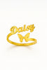 Custom Name Ring with Butterfly Design – Personalized 24CT Gold Plated Jewelry for Women & Girls – Daisy Name Ring