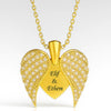 Custom Couple Name Angel Wings Necklace – Personalized 24CT Gold Platted Heart Pendant with CZ Crystals for Anniversary, Valentine’s & Gift