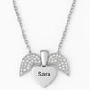 Custom Name Angel Wing Necklace – Personalized 24CT Gold Heart Pendant with CZ Crystals for Women & Girls