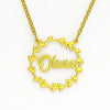 Custom Gold Name Necklace – Personalized Leaf Wreath Pendant for Women