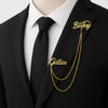 Custom Name Chain Brooch – Personalized Gold or Silver Lapel Pin for Men