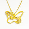 Custom Butterfly Name Necklace – Personalized Gold Pendant with Floral Crystals