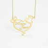 Custom Couple Name Necklace – Gold Heart Pendant with Bow & Hat Design