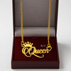 Queen Name Necklace with Crown – 24CT Gold Plated Custom Pendant with Sparkling CZ Stones – Elegant Jewelry Gift for Women & Girls