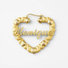 Custom Heart Bamboo Hoop Earring – Personalized 24CT Gold Plated Name Statement Jewelry for Women