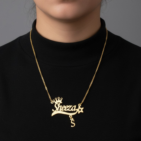 18K Gold Plated Personalised Custom Name Necklace With Crown