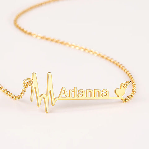 Personalized Heartbeat Name Necklace – Custom 24CT Gold Plated Medical Pendant for Women & Girls