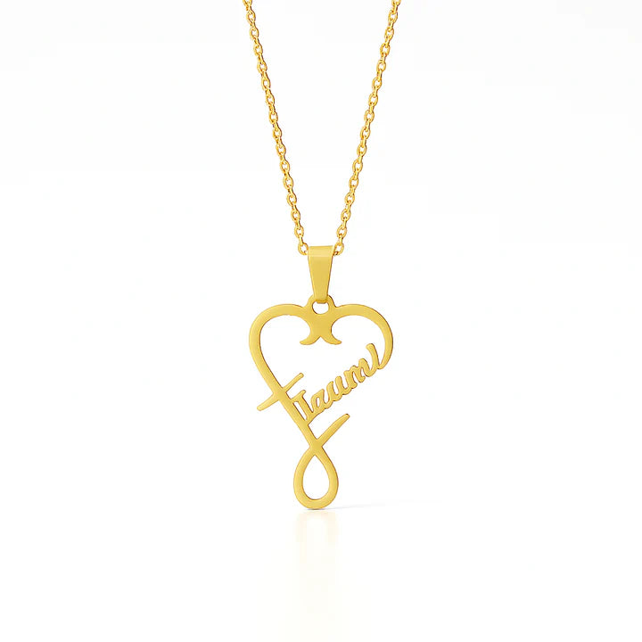 Custom Vertical Heart Name Necklace – Gold Personalized Pendant