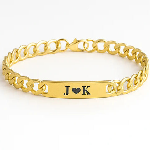 Personalized Gold Initial Bracelet – Custom Engraved Couples Jewelry
