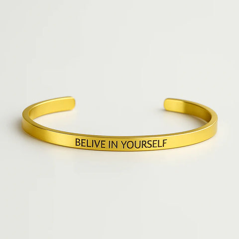 Gold Inspirational Cuff Bracelet - Believe in Yourself Jewelry