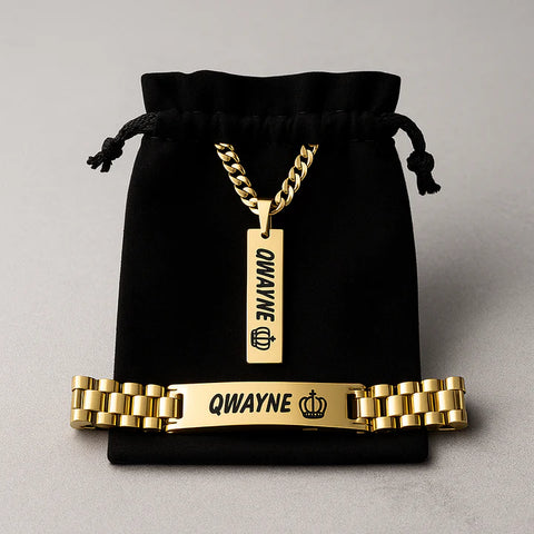 Personalized Bracelet & Pendant Set for Men – Custom Engraved 'YOUR NAME' with Crown Design – Luxury Gift Box Included