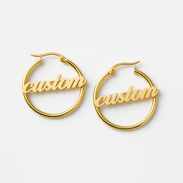 Custom Name Hoop Earrings – Personalized 24CT Gold Plated Round Statement Earrings for Women & Girls – Trendy Fashion Jewelry