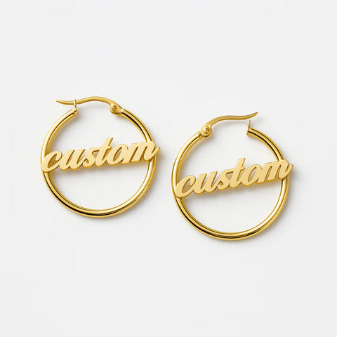 Custom Name Hoop Earrings – Personalized 24CT Gold Plated Round Statement Earrings for Women & Girls – Trendy Fashion Jewelry