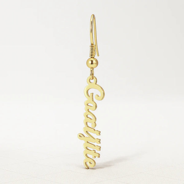 Custom Vertical Name Dangle Earring – Personalized 24CT Gold Plated Drop Earring for Women & Girls – Trendy Script Jewelry Gift