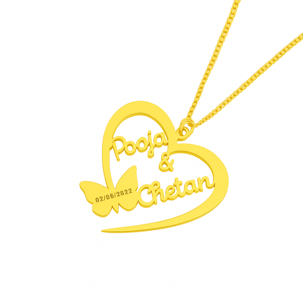 Custom 24CT Gold Platted Heart Name Necklace with Butterfly