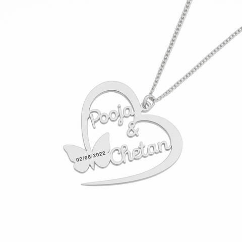 Custom 24CT Gold Platted Heart Name Necklace with Butterfly