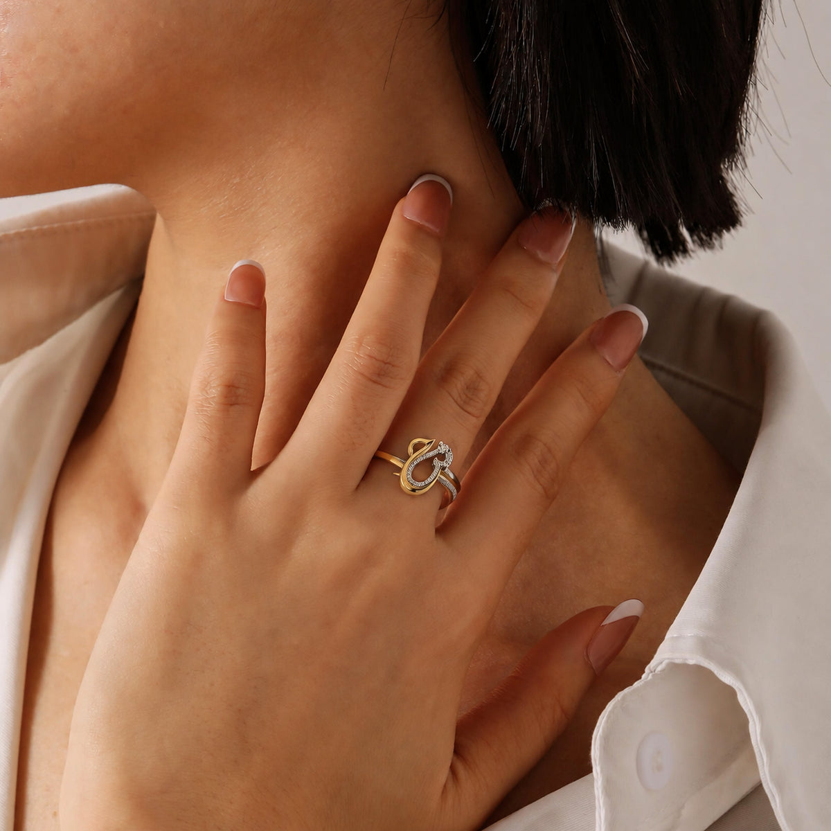 Customized Arabic Cubic Zirconia Initial Letter Ring
