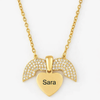 Custom Name Angel Wing Necklace – Personalized 24CT Gold Heart Pendant with CZ Crystals for Women & Girls