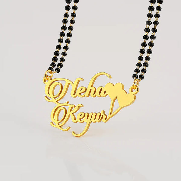 Personalized Couple Name Necklace – 24CT Gold Plated Style Pendant with Double Heart Design for Women