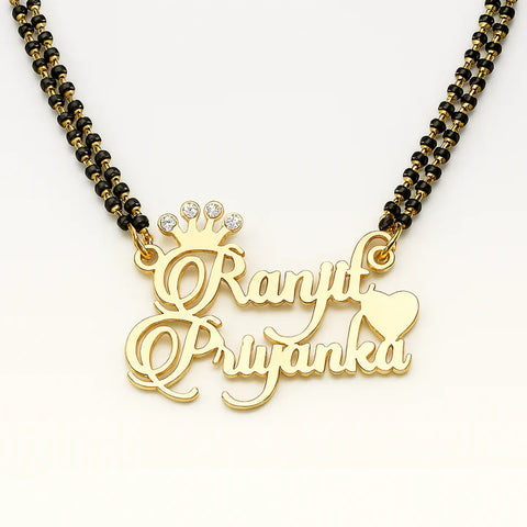 Custom Couple Name Necklace – 24CT Gold Plated Pendant with Crown & Heart Design – Personalized Gift for Her