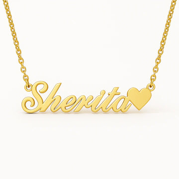 Personalized 24CT Gold Platted Name Necklace with Heart Charm – Custom Script Font Jewelry for Women, Girls & Gifts