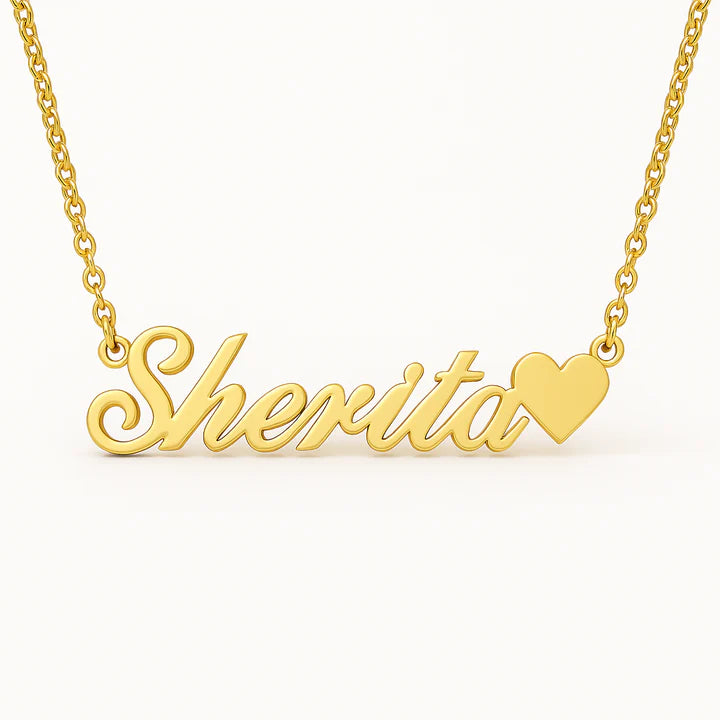 Personalized 24CT Gold Platted Name Necklace with Heart Charm – Custom Script Font Jewelry for Women, Girls & Gifts