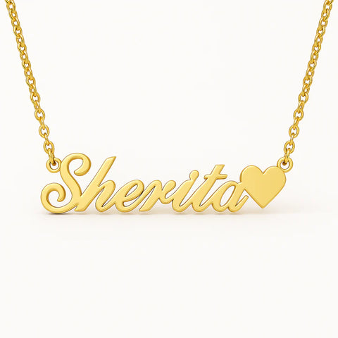 Personalized 24CT Gold Platted Name Necklace with Heart Charm – Custom Script Font Jewelry for Women, Girls & Gifts