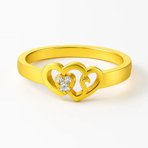 Custom Gold Heart Initial Ring – Personalized Couple Ring with Diamond Accents – Romantic Promise Ring for Her – Engraved Name Jewelry Gift