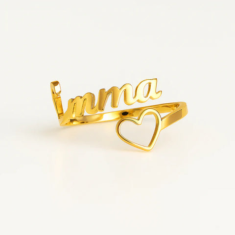 Custom Name Ring with Open Heart – Personalized 24CT Gold Plated Adjustable Ring for Women & Girls – Imma Name Jewelry