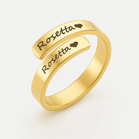 Personalized Name Ring – Custom Engraved Adjustable Band with Heart – Rosetta Style Gift for Him