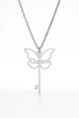 Custom Butterfly Key Name Necklace – Personalized Gold Pendant for Women