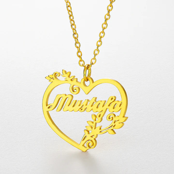 Custom Floral Heart Name Necklace – Personalized Gold Pendant for Him or Her