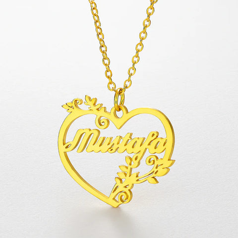 Custom Floral Heart Name Necklace – Personalized Gold Pendant for Him or Her