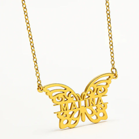Personalized Butterfly Name Necklace – Custom Gold Cutout Pendant for Women