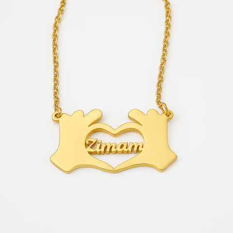 Custom Hand Heart Name Necklace – Personalized Gold Pendant for Loved Ones