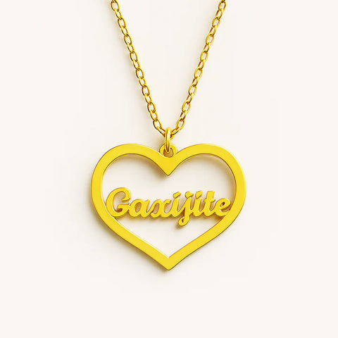 Custom Heart Name Necklace – Gold Plated Personalized Pendant