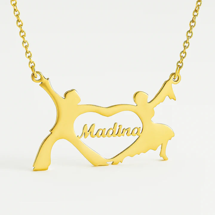 Custom Dance Couple Name Necklace – Personalized Gold Heart Pendant Gift