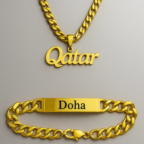 Custom Name Necklace & Bracelet Set – Personalized Jewelry Gift for Men & Women