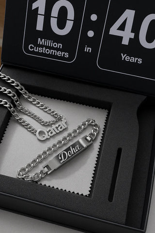 Custom Name Necklace & Bracelet Set – Personalized Jewelry Gift for Men & Women