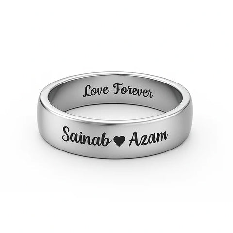 Custom Engraved Couple Ring – Personalized Name Ring with Inside Message for Him & Her | Love Forever Gift