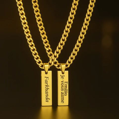 Custom Engraved Bar Necklace for Men & Women – Personalized Stainless Steel Pendant Chain