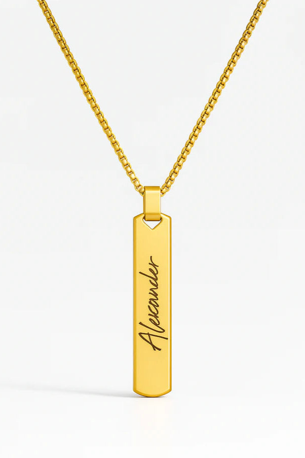 Personalized Vertical Name Necklace – Custom Engraved Plate Pendant for Men