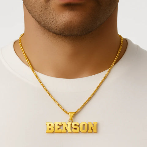Personalized Name Necklace for Men – Custom Name Pendant with Bold Rope Chain