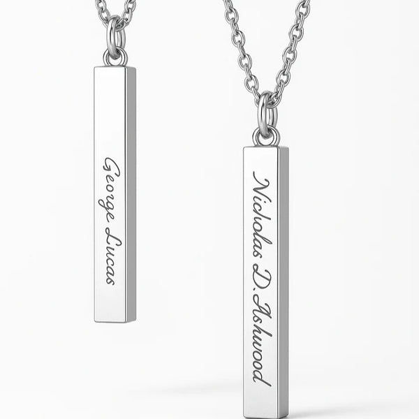 Custom Gold Bar Name Necklace – Personalized Vertical Engraved Pendant for Men & Women | Elegant Gift Jewelry